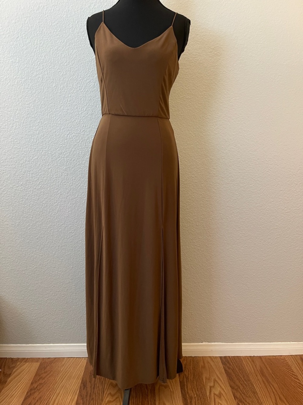 Source Unknown Brown Maxi Slip Dress with Spaghetti Straps